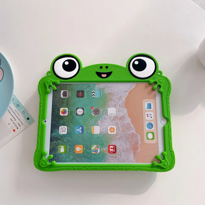 3D Cartoon Frog iPad Case - Soft Silicone Protective Cover with Adjustable Stand