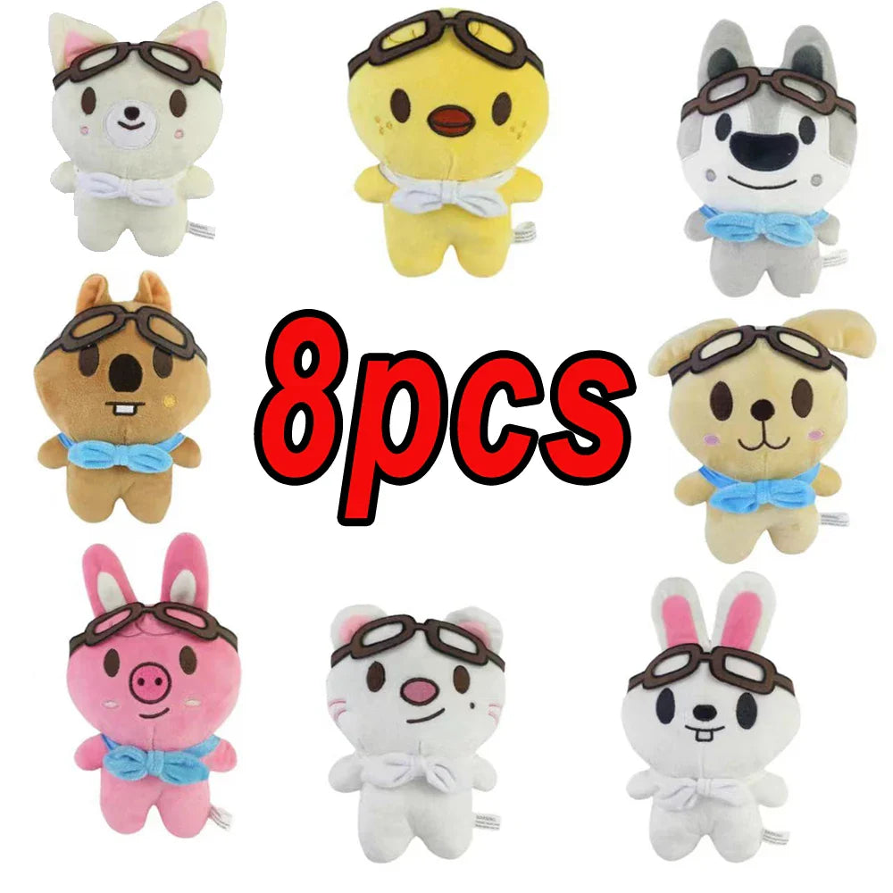 20cm Kawaii Skzoo Plush Toy Set – 8pcs Cartoon Stuffed Animals for Kids, Room Decor & Gifts