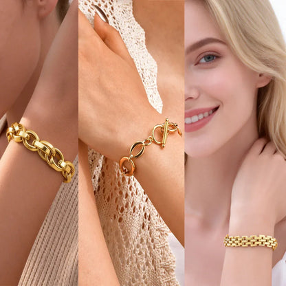 Women’s Chunky Gold Toggle Chain Bracelet – Stainless Steel OT Buckle Link Bracelet, Tarnish-Free Bold Fashion Jewelry