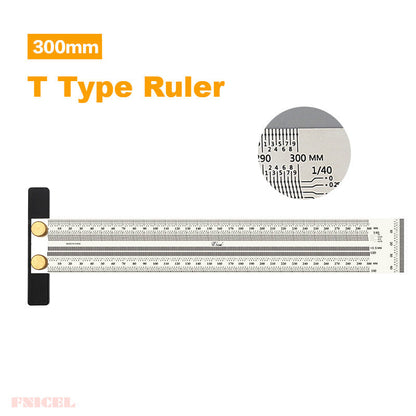 High Precision T-Type Scale Ruler — Stainless Steel Woodworking Scribing & Marking Gauge
