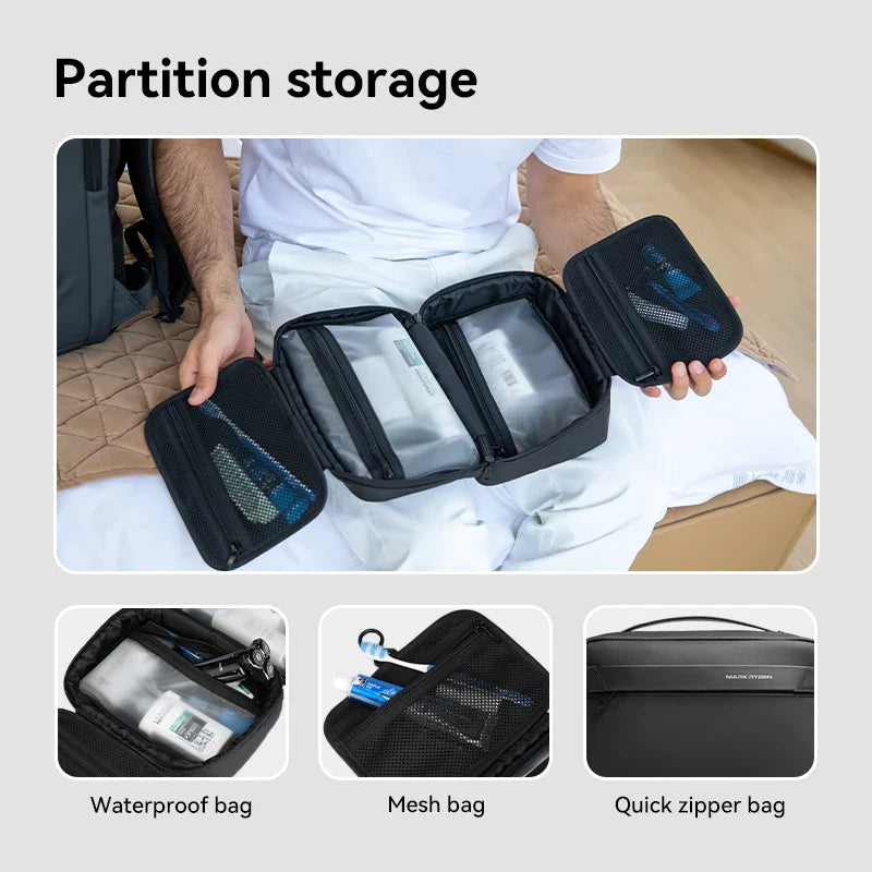 Men's Travel Toiletry Bag: Business Trip Essentials, Dry-Wet Separation, Waterproof Makeup Storage, Fitness & Bath Bag - L_MR86 Wash Bag
