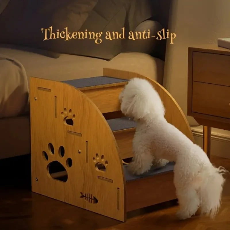 3-Tier & 2-Tier Wooden Non-Slip Pet Stairs for Dogs & Cats – Bed and Sofa Climbing Steps for Small & Medium Pets
