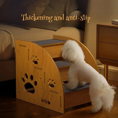 3-Tier & 2-Tier Wooden Non-Slip Pet Stairs for Dogs & Cats – Bed and Sofa Climbing Steps for Small & Medium Pets