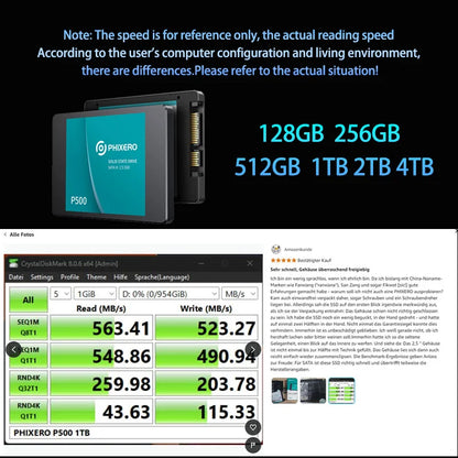 PHIXERO 2.5" Hard Disk SSD — Internal SATA Drive 128GB, 256GB, 512GB, 1TB, 2TB, 4TB for PC & Laptop