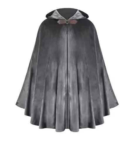 Men’s Medieval Hooded Cloak – Round Metal Buckle with Green Leaf Brooch Necklace for Halloween Costume