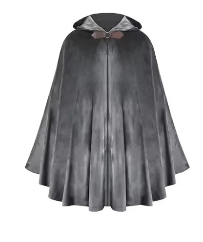 Men’s Medieval Hooded Cloak – Round Metal Buckle with Green Leaf Brooch Necklace for Halloween Costume