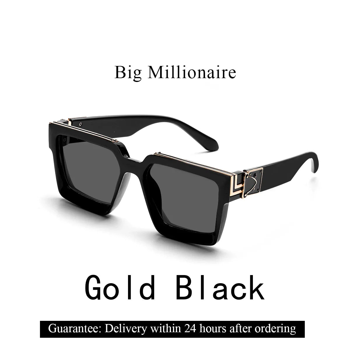 Ruiao Retro Black Millionaire Sunglasses – Luxury Square Designer Shades for Men & Women (2024)