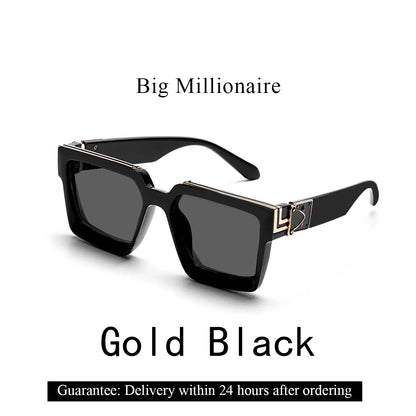 Ruiao Retro Black Millionaire Sunglasses – Luxury Square Designer Shades for Men & Women (2024)