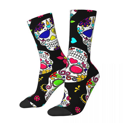 Funny Men’s Socks – Mexican Skull Vintage Harajuku Skeleton Hip Hop Crew Socks with Printed Pattern