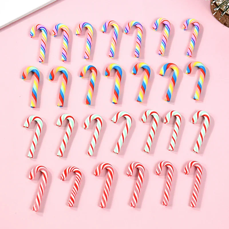 10/30/50pcs Mini Candy Cane Ornaments – Red & White Resin DIY Christmas Decorations for Home & New Year 2025