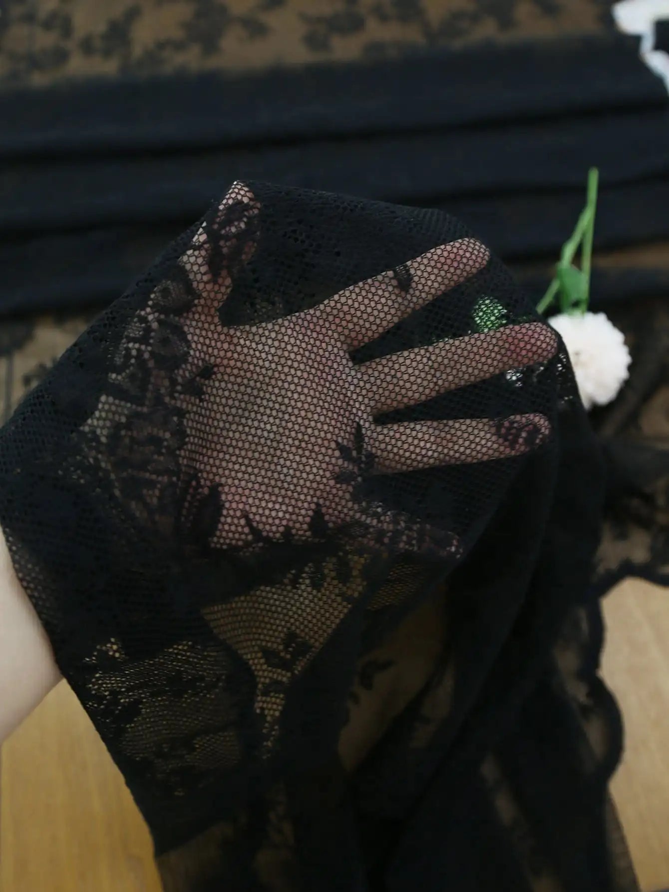 Black Floral Lace Curtain Panel - Sheer Rod Pocket Window Drapery for Elegant Home Decor