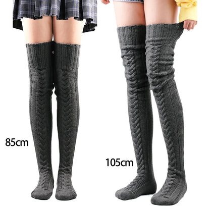 Women's Wool Foot Warmers: Fashionable Solid Color Thigh-High Stockings - Cute Autumn/Winter Lady Socks in Acrylic Fibers