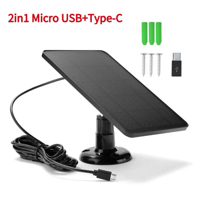 10W 5V Solar Panel Charger – 2 in 1 Micro USB & Type-C for Security Cameras & Small Home Light Systems