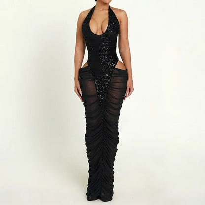 Women’s Summer Backless Sequin Dress - Sexy Sheer Slim Fit Irregular Beach & Party Skirt