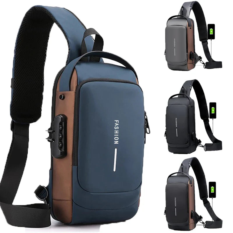 BD1 New Men's Anti-Theft Chest Bag – USB Rechargeable Crossbody Sports & School Shoulder Bag