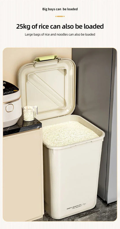 10KG Rice Storage Container - Sealed Cereal Dispenser with Buckle, Insect-Proof Grain & Pet Food Organizer