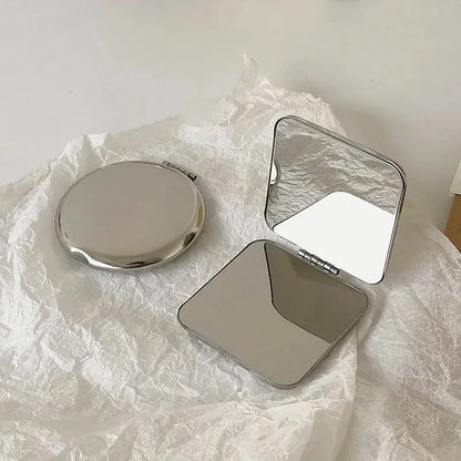 Portable Stainless Steel Makeup Mirror – Foldable Handheld Cosmetic Mirror for Women, Various Shapes