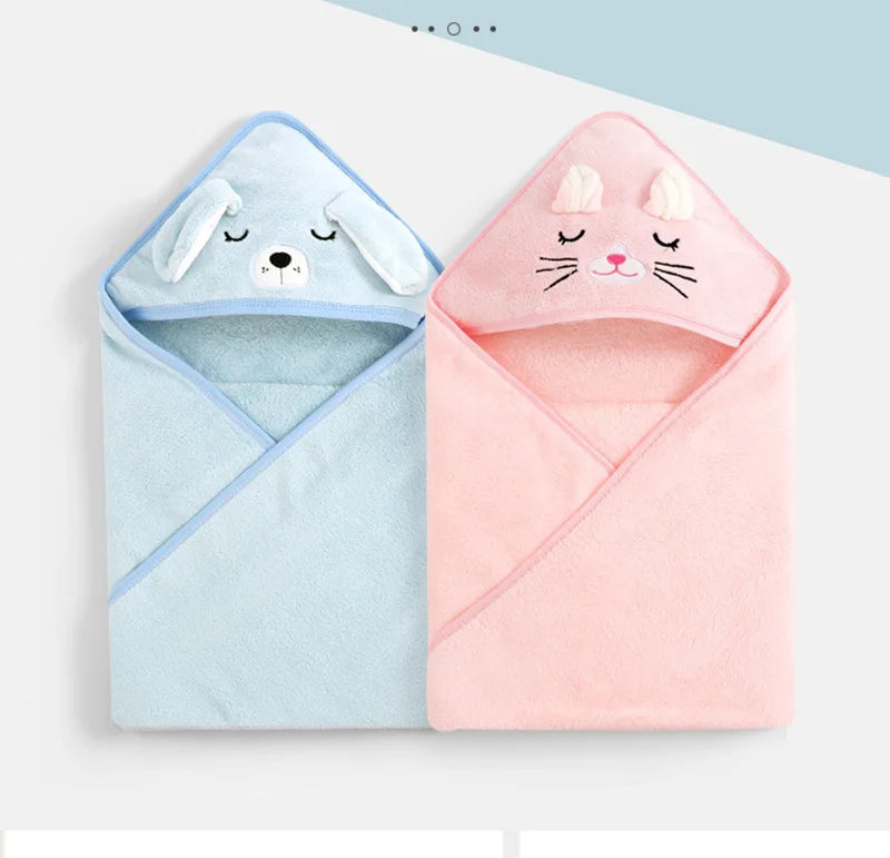 0-3 Years Unisex Baby Bathrobe – Flannel Hooded Cape, Cartoon Design, Newborn Shower Gift, Swaddling Bath Towel for Boys & Girls