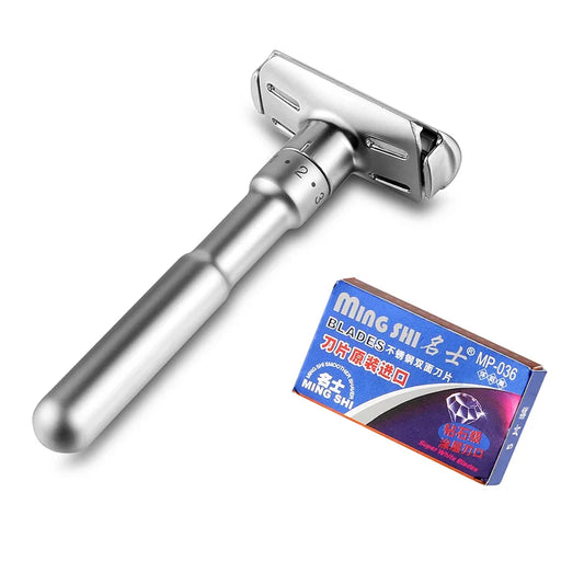 Mingshi Adjustable Safety Razor – Double Edge Classic Men’s Shaver with 1-6 Mild to Aggressive Settings and 5 Blades