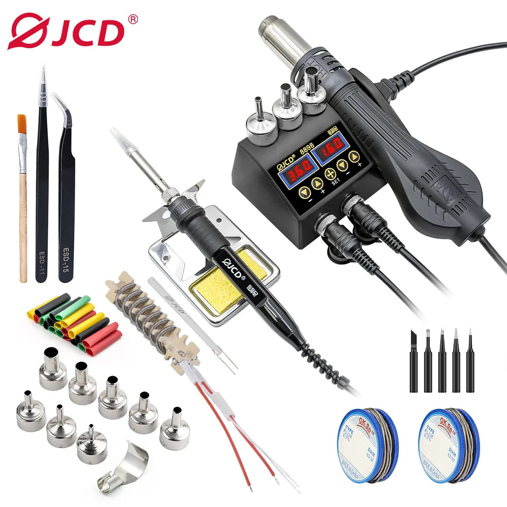 JCD 8898 2-in-1 Soldering Station 750W – Soldering Iron & Hot Air Gun for BGA SMD Phone Repair & Welding