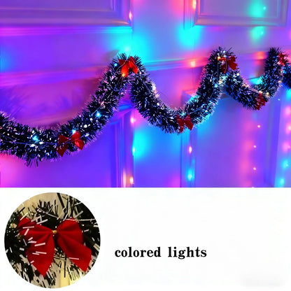 2M Christmas Tinsel Garland with LED Lights – Metallic Twist Artificial Xmas Hanging Decoration