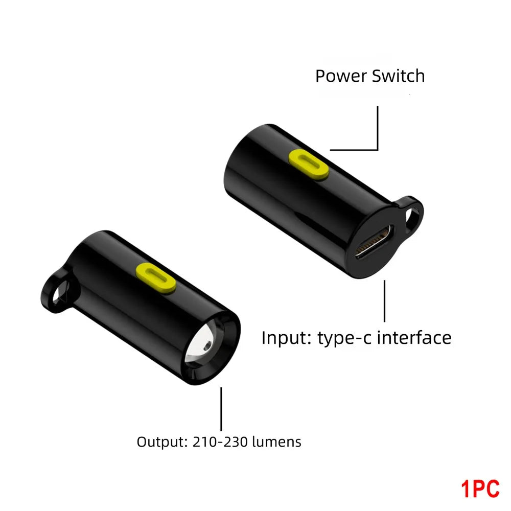 230 Lumens Type-C Mini LED Flashlight - Portable USB-C Emergency Light with Lanyard for Outdoor Use