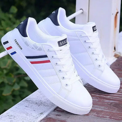 Men Casual Sneakers – Lightweight PU Leather Breathable White Sports Shoes, Zapatillas Hombre Flat Athletic Tenis Footwear