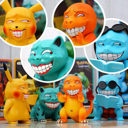TOMY Pokemon Funny Freak PVC Action Figures — Pikachu, Bulbasaur, Charmander & Squirrel Anime Model Toy Gift for Boys