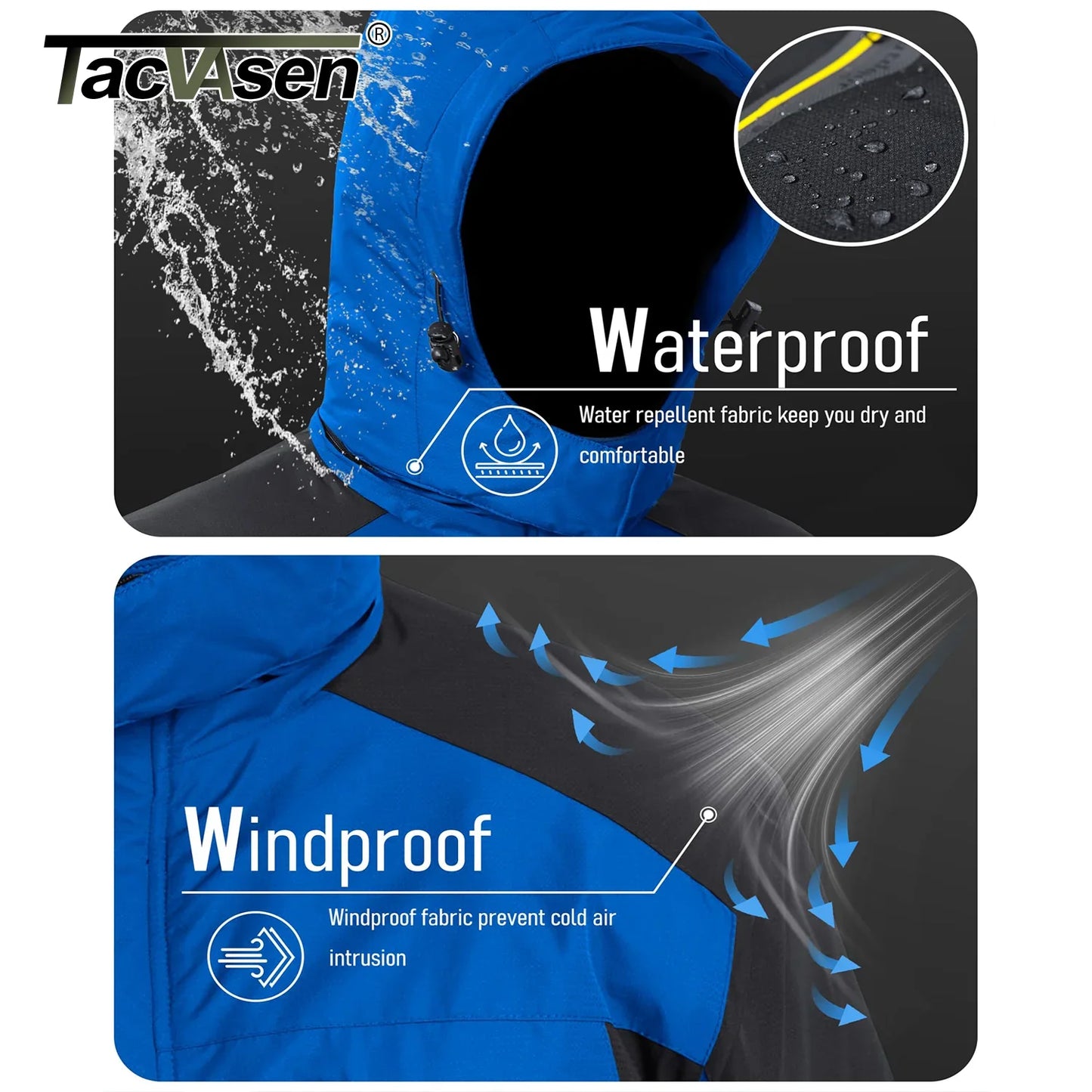 TACVASEN Winter Fleece Lined Parka - Waterproof Windproof Ski Snowboard Jacket with Removable Hood