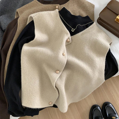 Autumn New Women’s Cardigan | Korean Elegant Knitted Sleeveless Sweater Tanks | Fashion Slim Casual Tops for Ladies