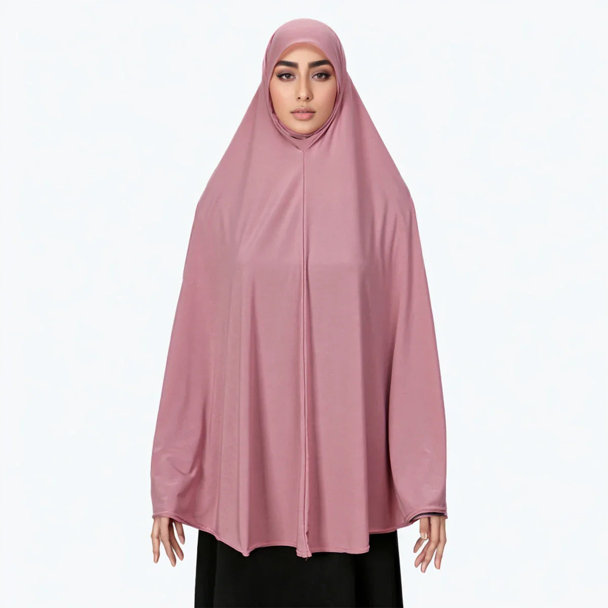 Women’s Full Cover Muslim Abaya – Solid Color Cotton Hemp Inner Hijab & Long Shawl Ramadan Prayer Dress