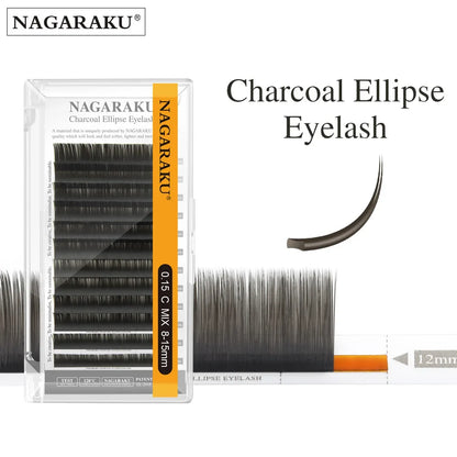 NAGARAKU Flat Ellipse Eyelashes — Matte Gray & Black Super Soft Natural Split-Tip Extension Lashes
