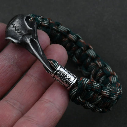 Odin Crow Skeleton Viking Bracelet - Norse Rune Bead Paracord Rope Valknut Eagle Pendant Amulet Jewelry Gift
