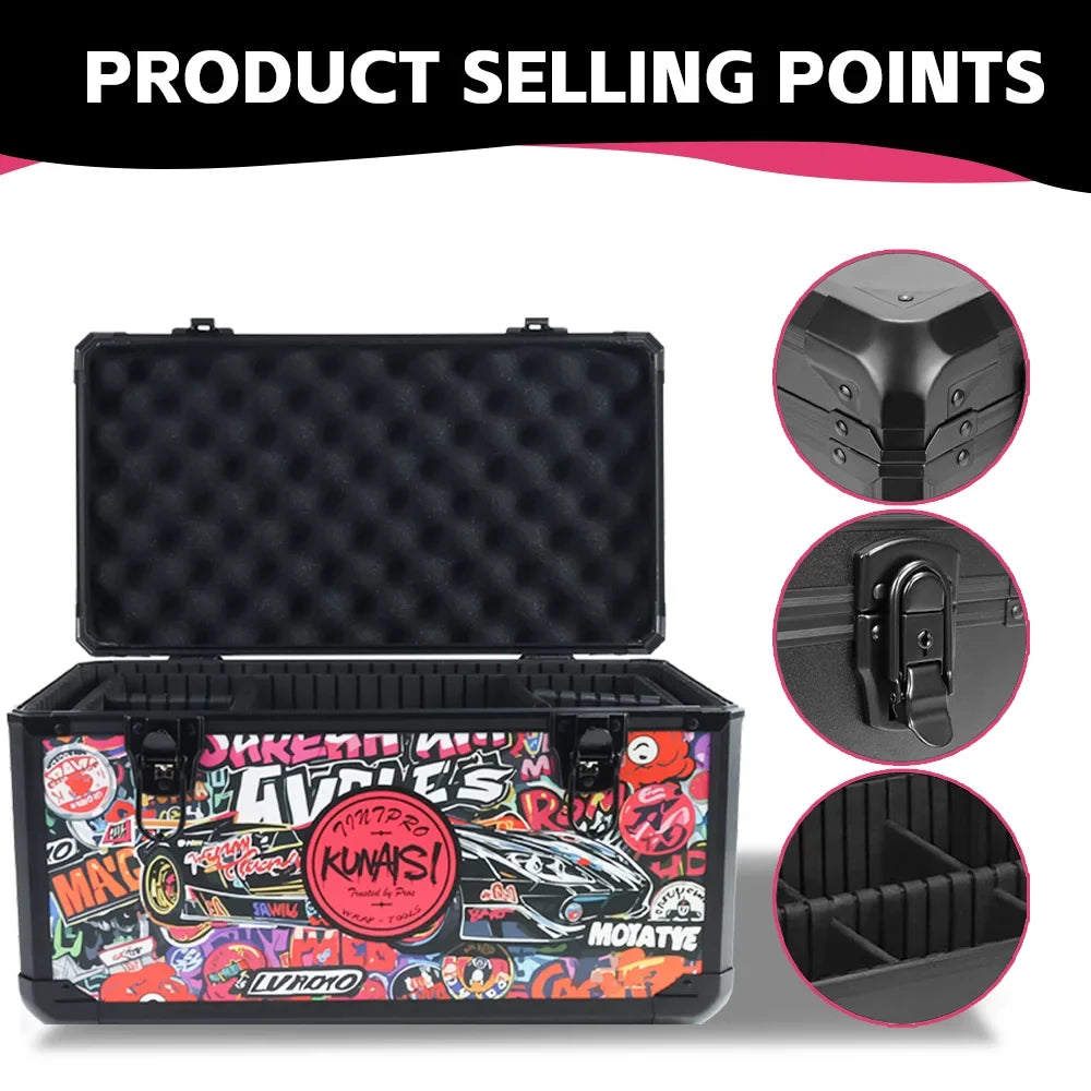 KUNAISI Aluminum Alloy Toolbox - Durable Double Layer Multi Functional Adjustable Storage Case 43×23×24.5cm