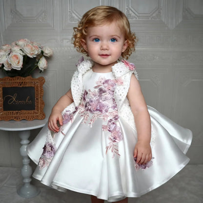 Girls White Princess Flower Tutu Dress - Embroidered Sleeveless Birthday Party Dress