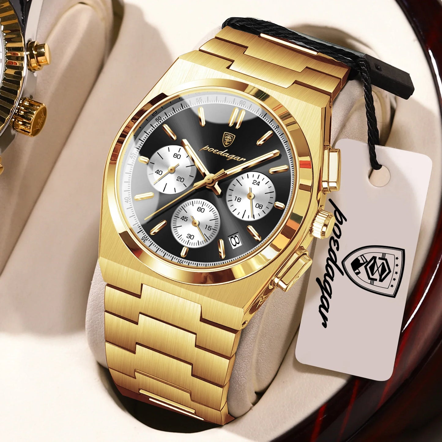 POEDAGAR Luxury Men’s Sport Chronograph Watch – Stainless Steel Waterproof Quartz Wristwatch with Date & Luminous Display