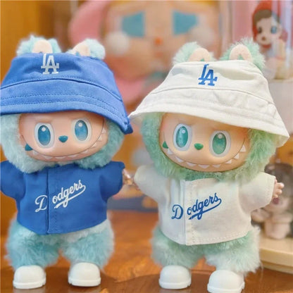 Labubu 15-17cm Doll Sports Outfit – LA Baseball & Trendy Tennis/Badminton Clothing, T-Shirt & Cargo Pants Set