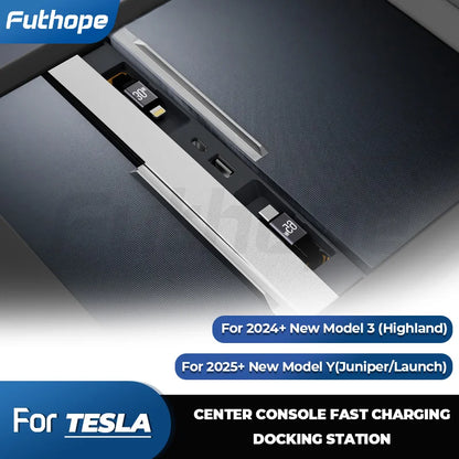 Futhope Docking Station with Telescopic Rope – Tesla Model 3/Y Highland Hub & Central Control Splitter for Laptop Support