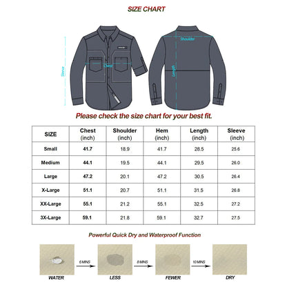 Men's UPF 50+ Long Sleeve Fishing Shirt – Sun Protection Breathable Hiking & Work Shirt with Zipper Pocket