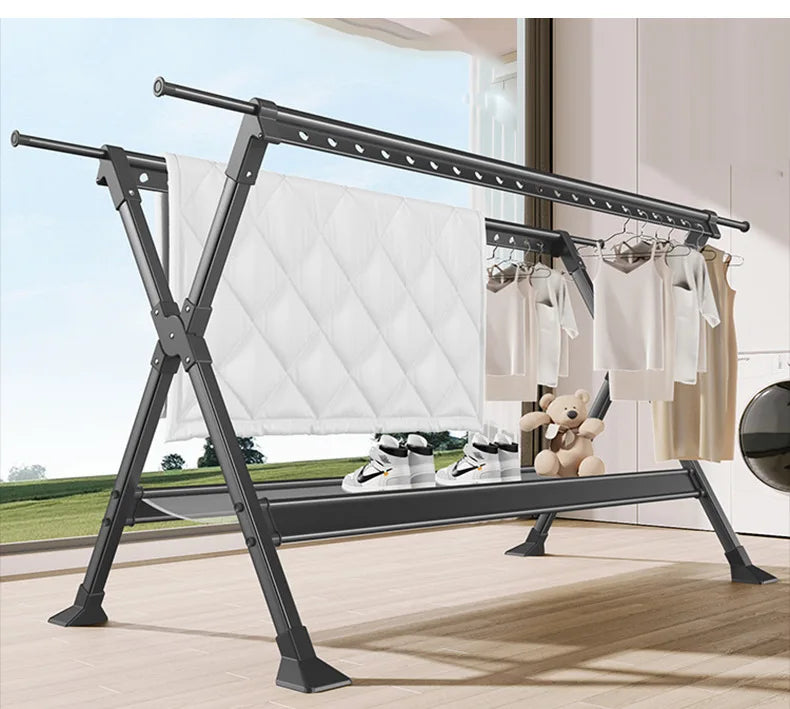 Floor-to-Ceiling Aluminum Drying Rack — Foldable Outdoor & Indoor Clothes Organizer for Kids' Clothing