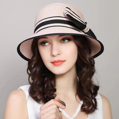 Muchique Women’s Summer Boater Hat – Wide Brim Straw Beach & Travel Hat with Casual Bow
