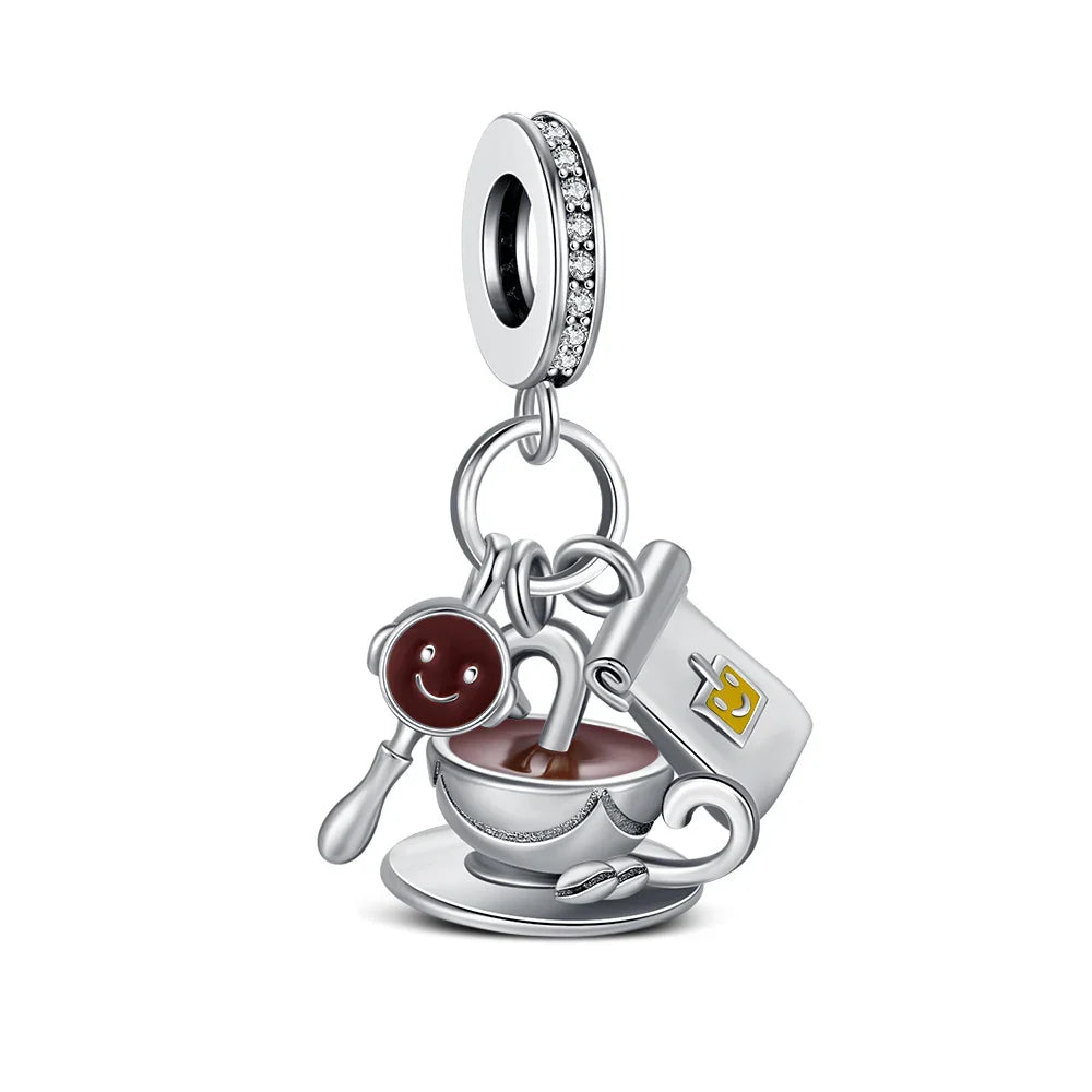 925 Sterling Silver Robot & Sea Turtle Charms Pendant — Moon Bead Bracelet Accessory, DIY Fashion Jewelry Gift for Women