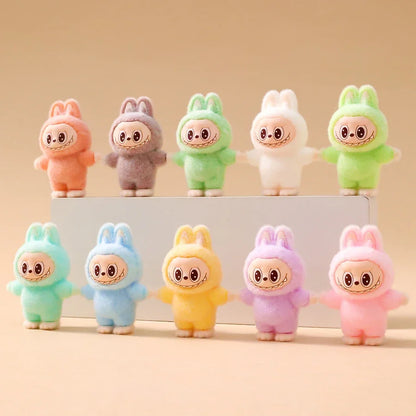 1/9PCS Labubu Cartoon Mini Flocking Doll Pendant – Cute DIY Kawaii Toy Gift Accessories