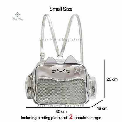 Y2K Korean Kawaii Cat Ita Bag — Cute PU Transparent Shoulder & Crossbody Bag for Girls, Harajuku Style Backpack