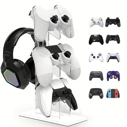 Universal 3-Tier Controller & Headphone Stand – PS5/PS4 Storage Holder in Black, White & Clear
