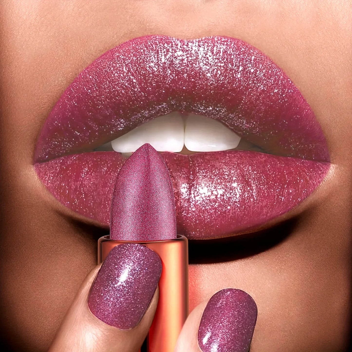 Rose Smoke Powder Lipstick – Glossy Velvet, Waterproof, Durable Starry Shine Lip Color