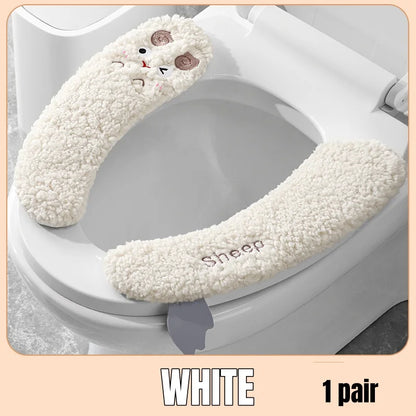 Thickened Warm Plush Toilet Seat Cover –  Adhesive, All-Season, Hand-Washable Polyester Bathroom Cushion