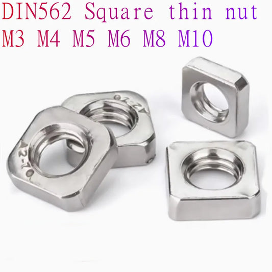 20-100pcs DIN562 Metric Thin Square Nuts — M3, M4, M5, M6, M8, M10 Stainless Steel Hardware
