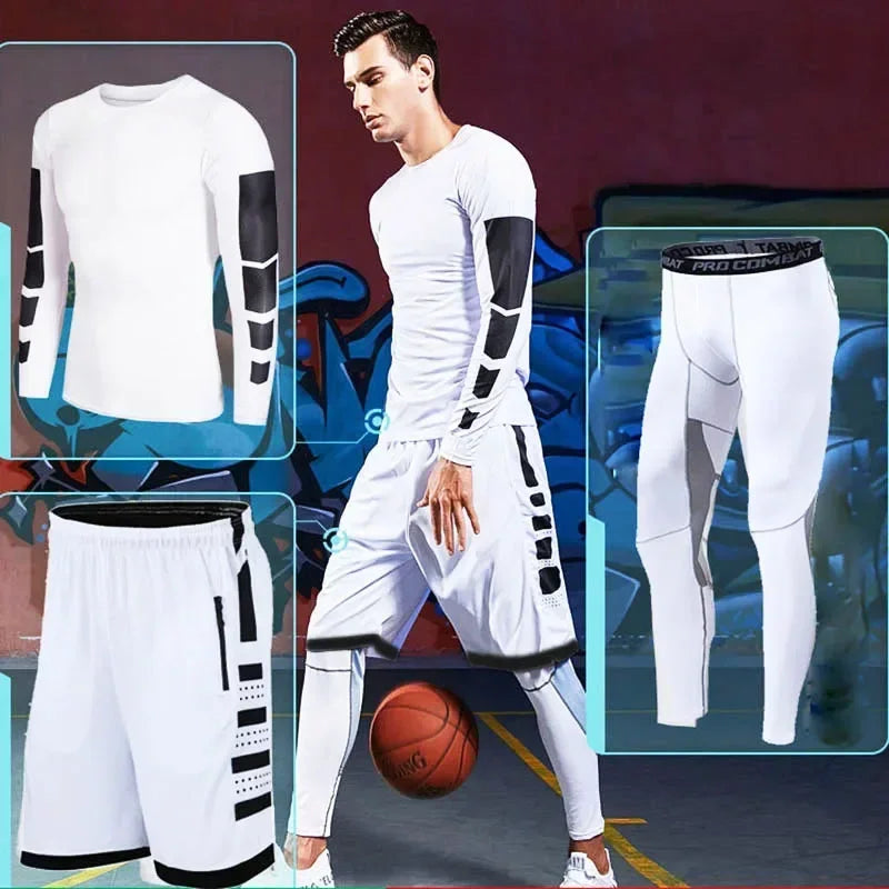 Men's Running Tracksuit Set - Compression Fitness Sportswear With Leggings, Gym Tights & Training Sweatpants