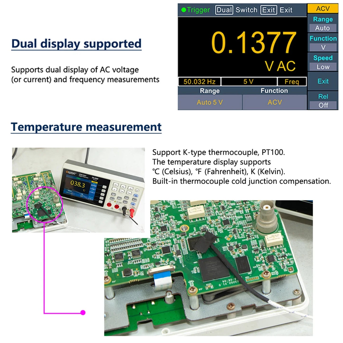 OWON XDM1041/XDM1241 Bench Digital Multimeter – 55000 Counts True RMS Voltmeter with 3.5'' LCD & Temperature Measurement